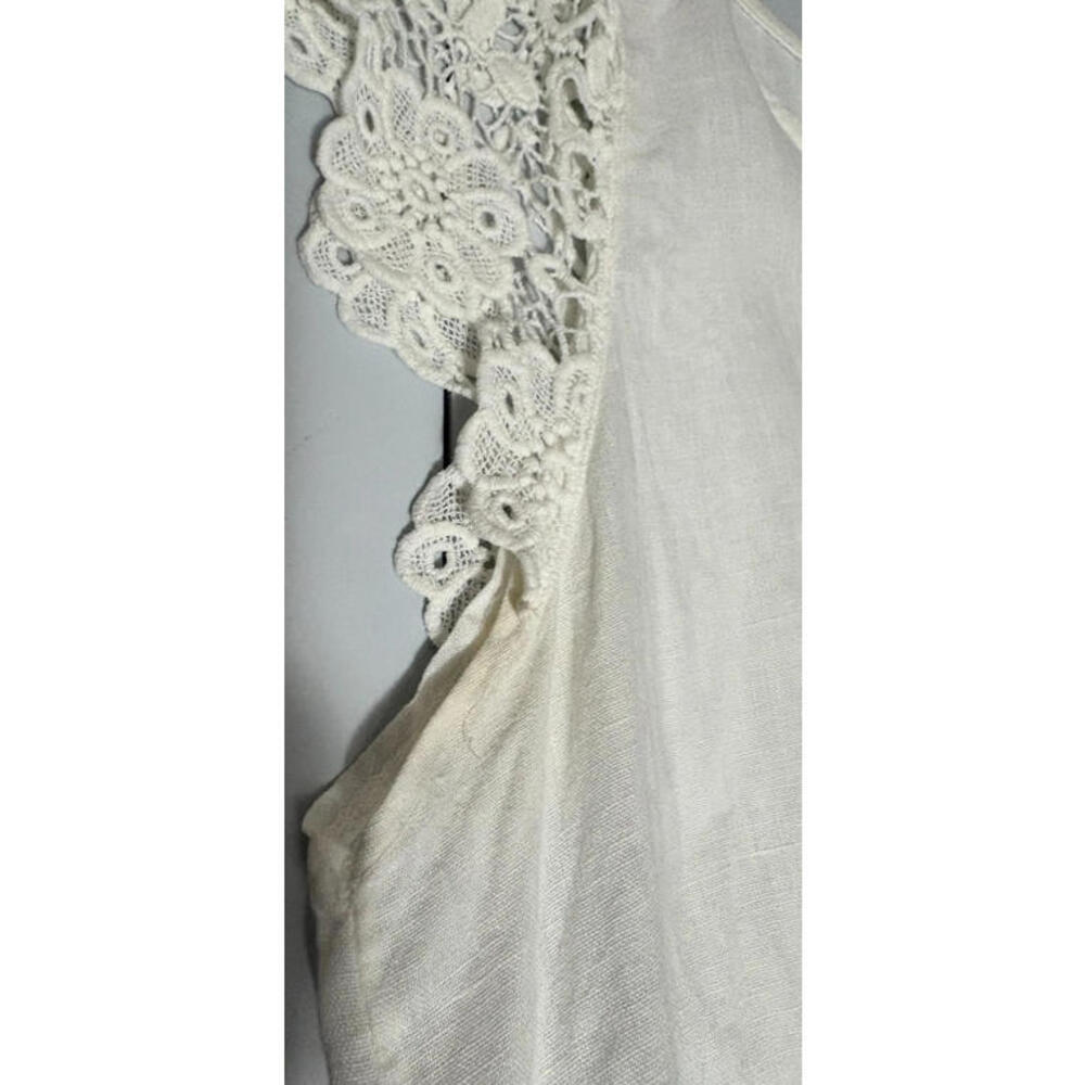 Viola Borghi Linen Top White Lace Cap Sleeves Made in Italy Women's Size Large - Picture 5 of 9